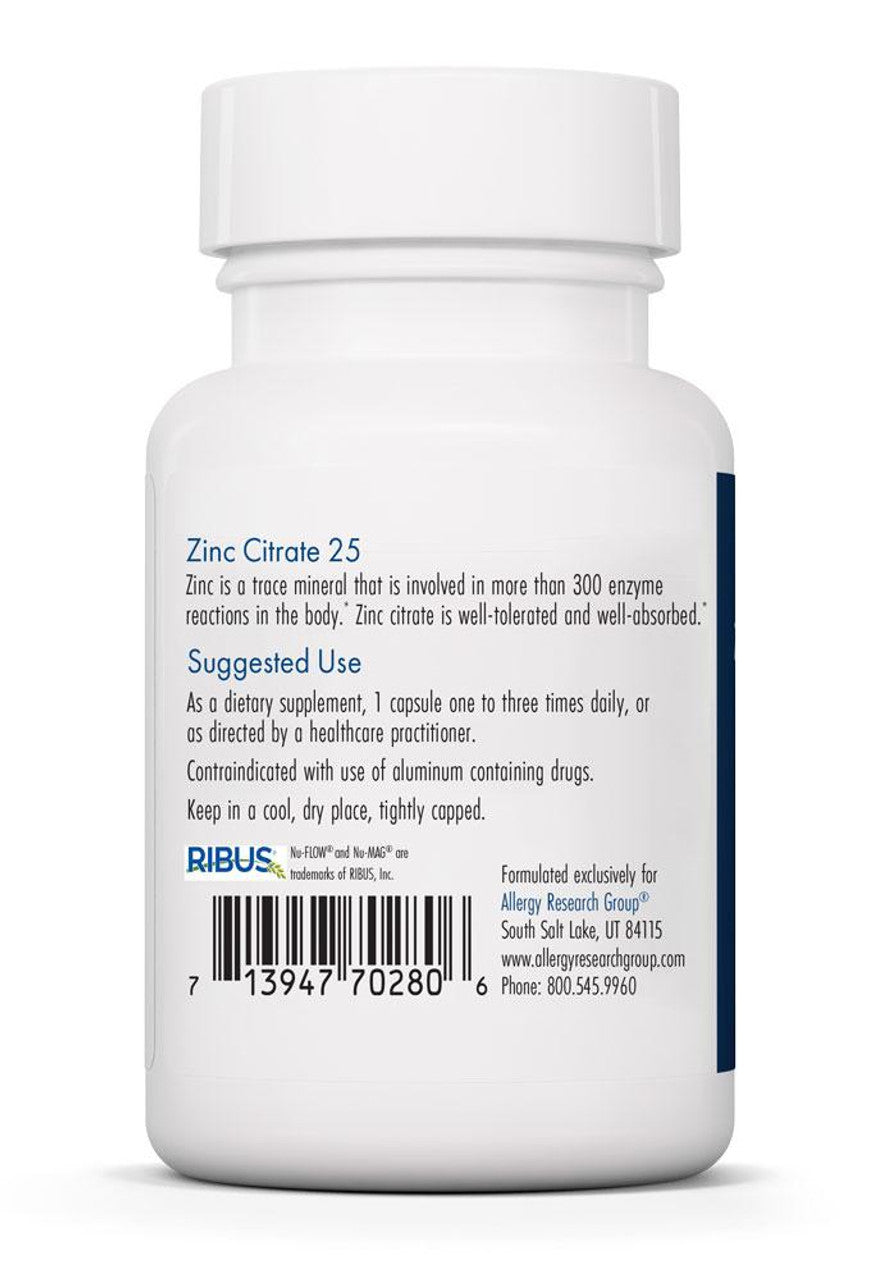 Zinc Citrate 25 - 60 Capsules | Allergy Research Group