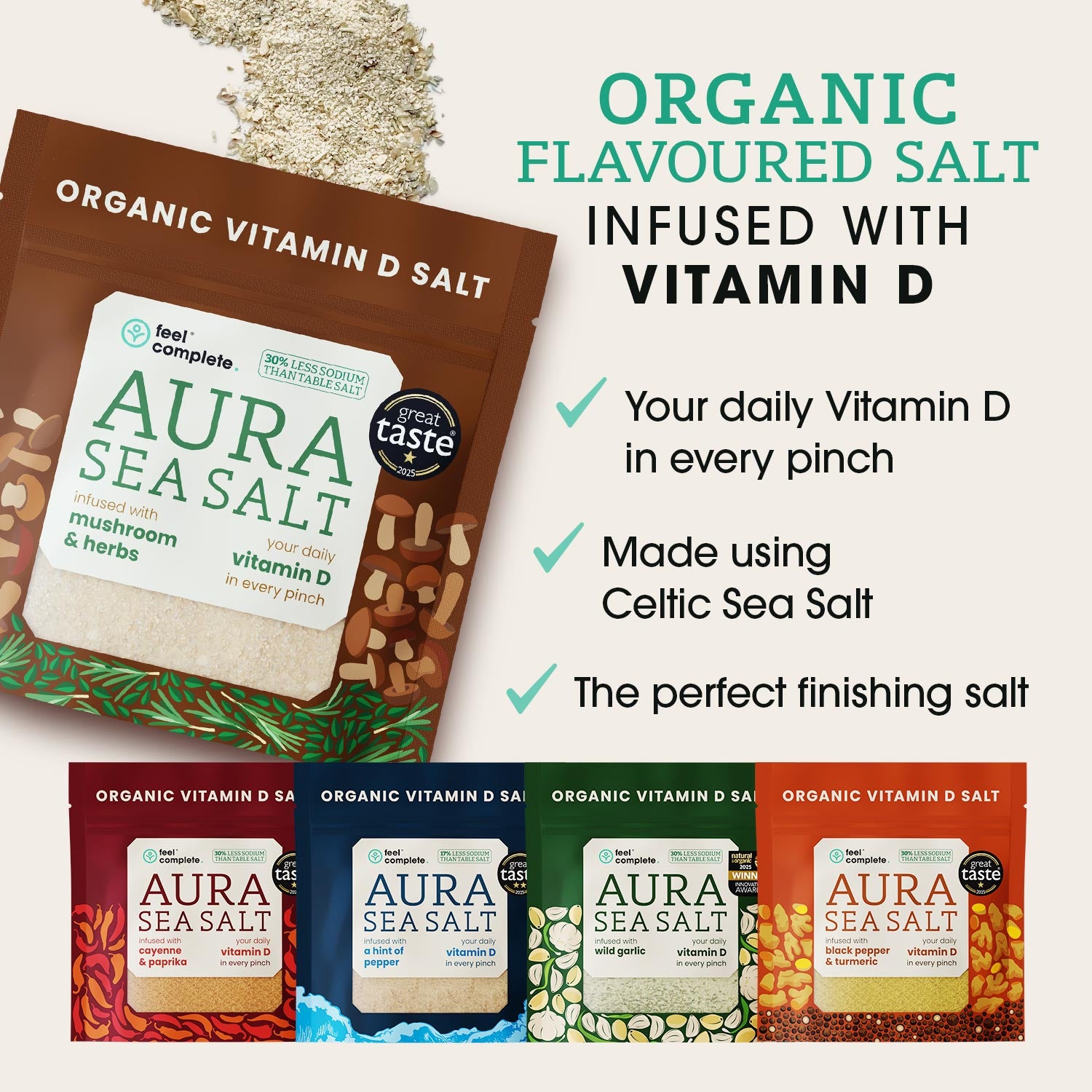 Aura Sea Salt - Mushroom & Herbs - 80g | Feel Complete