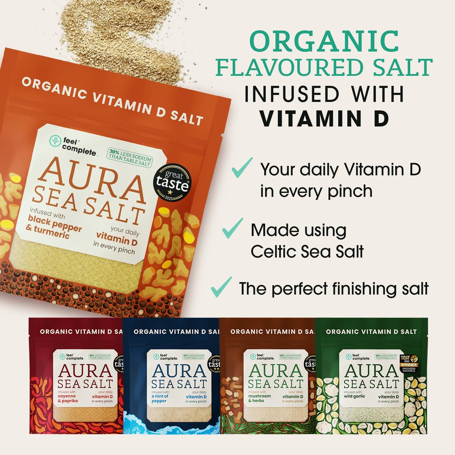 Aura Sea Salt - Black Pepper & Turmeric - 80g | Feel Complete