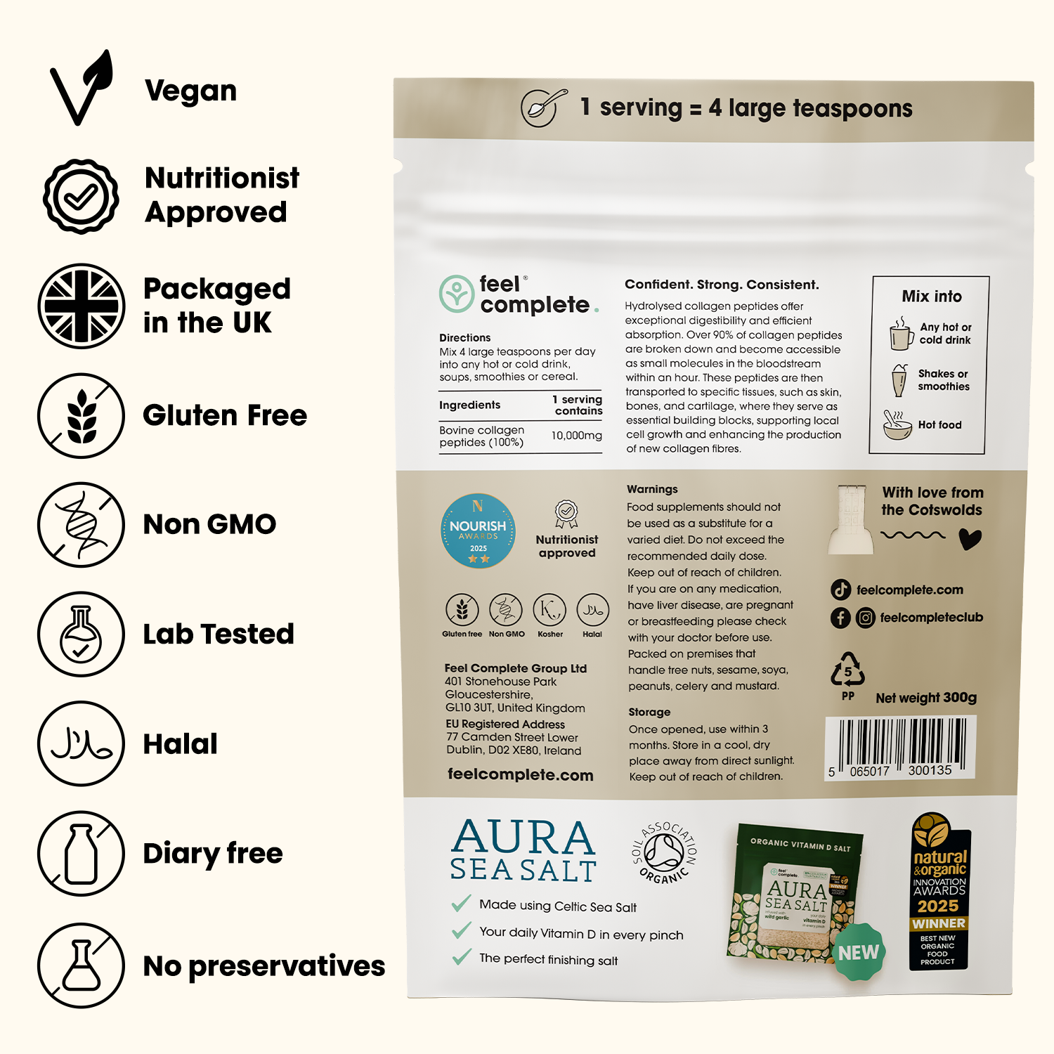 Protein Collagen - Grass Fed Collagen Peptides - 300g | Feel Complete