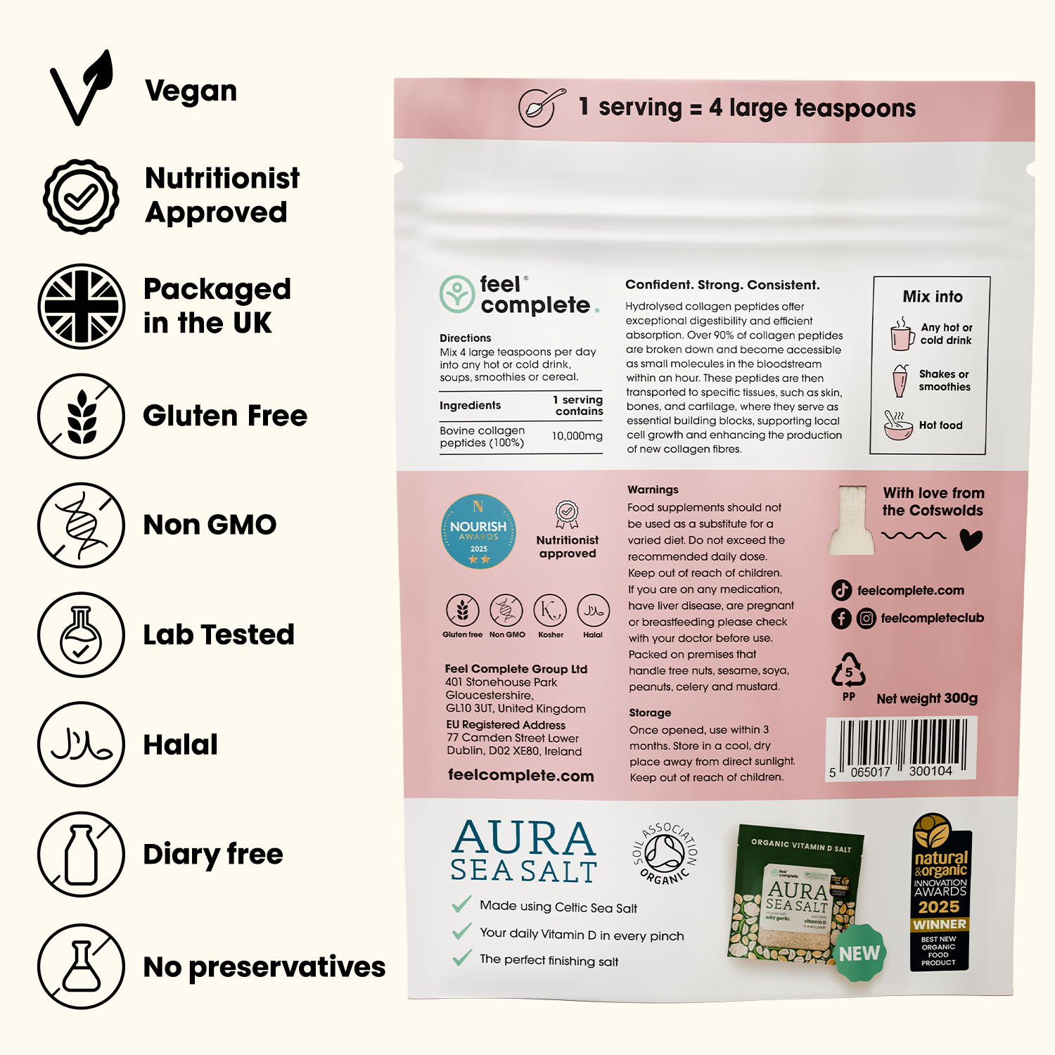 Skin Collagen - Grass Fed Collagen Peptides - 300g | Feel Complete