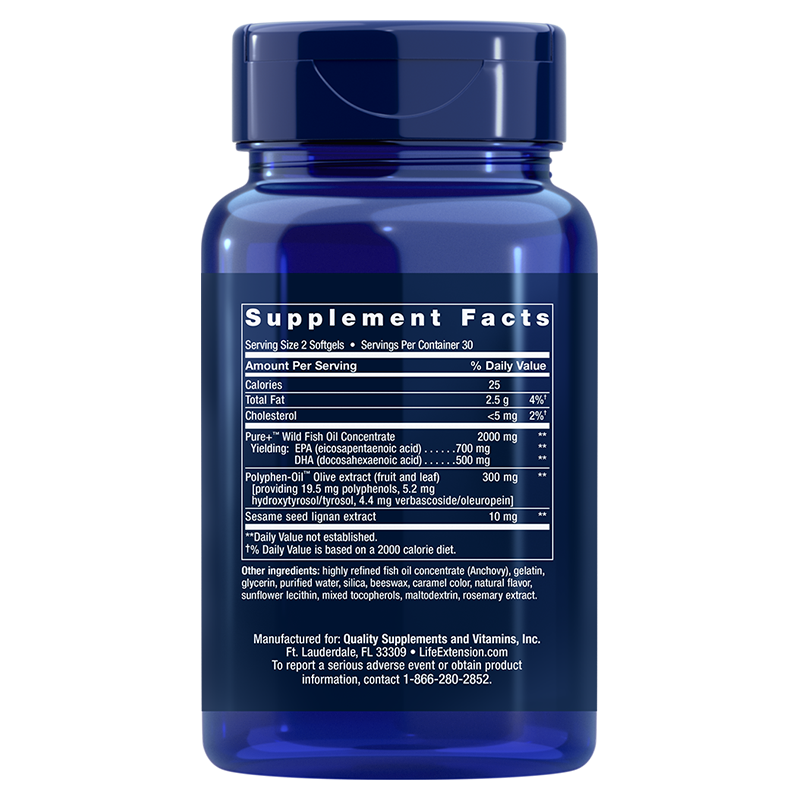 Super Omega-3 EPA/DHA with Sesame Lignans & Olive Extract - 60 Softgels | Life Extension
