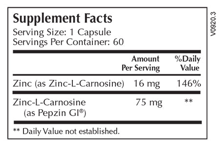 CarnoZinc Select (Zinc-L-Carnosine) 75mg - 60 Capsules | Moss Nutrition