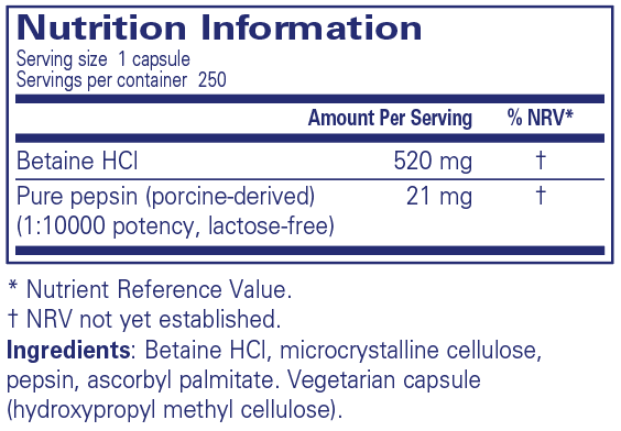 Betaine HCl Pepsin - 250 Capsules | Pure Encapsulations