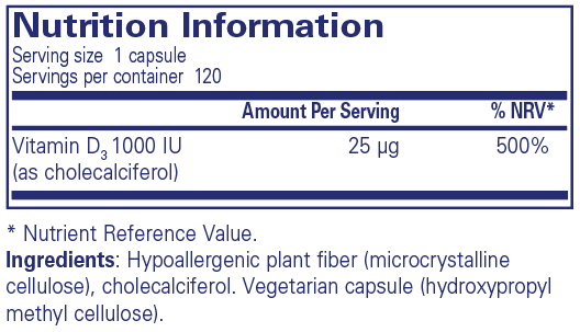 Vitamin D3 1,000 IU - 120 Capsules | Pure Encapsulations
