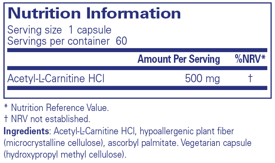Acetyl-L-Carnitine 500 mg - 60 Capsules | Pure Encapsulations