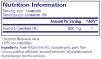 Acetyl-L-Carnitine 500 mg - 60 Capsules | Pure Encapsulations