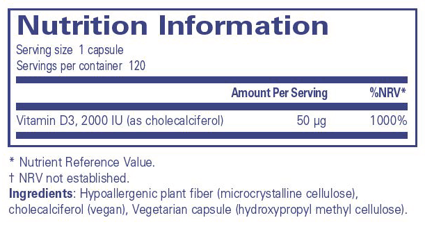 Vitamin D3 Vegan - 120 Capsules | Pure Encapsulations