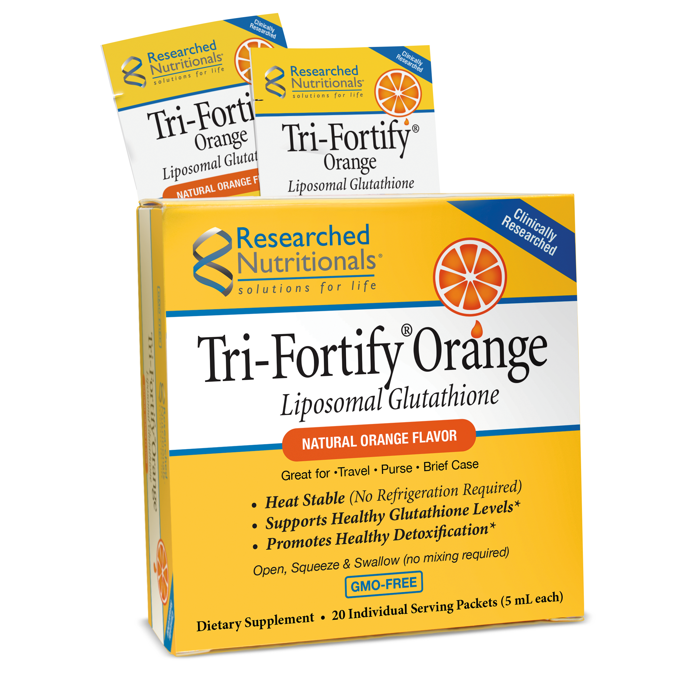 Tri-Fortify Orange (Liposomal Glutathione & Vitamin C) - 20 Pack Box | Researched Nutritionals