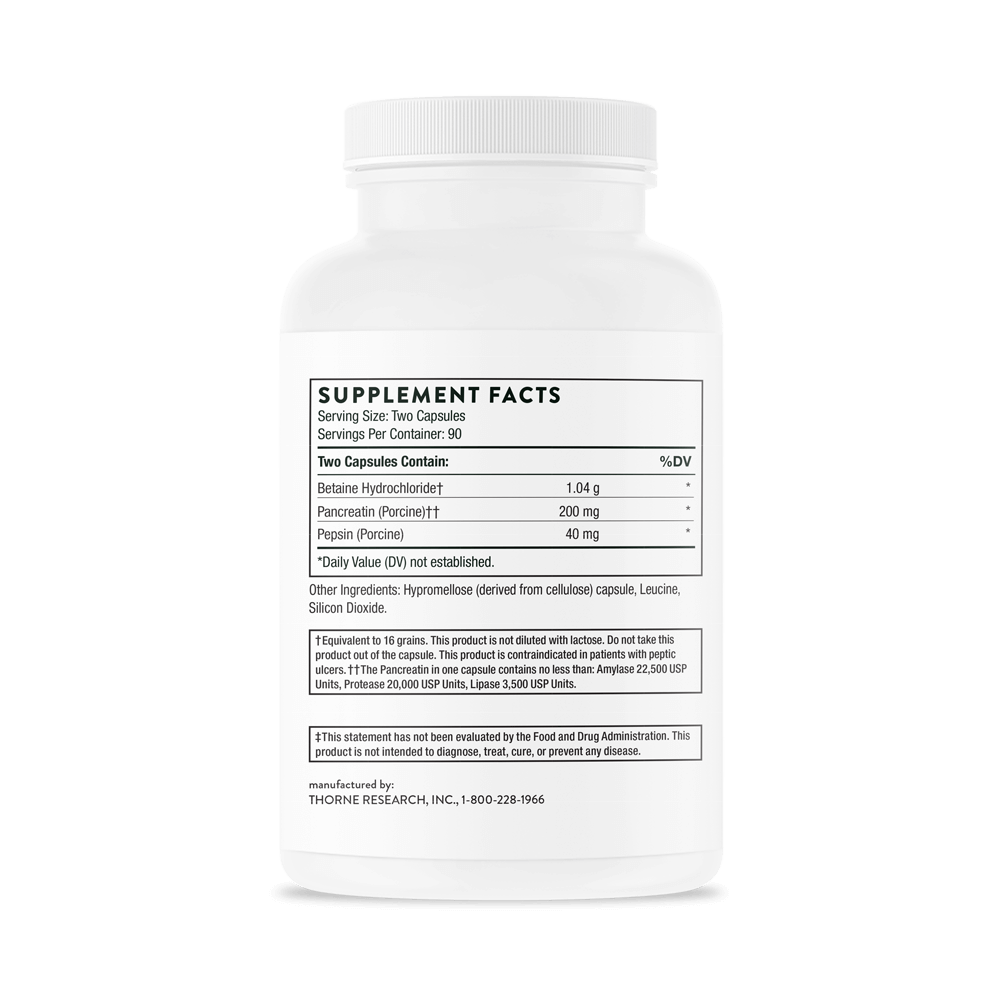 B.P.P. Digestive Enzymes (Betaine, Pepsin, Pancreatin) - 180 Capsules | Thorne
