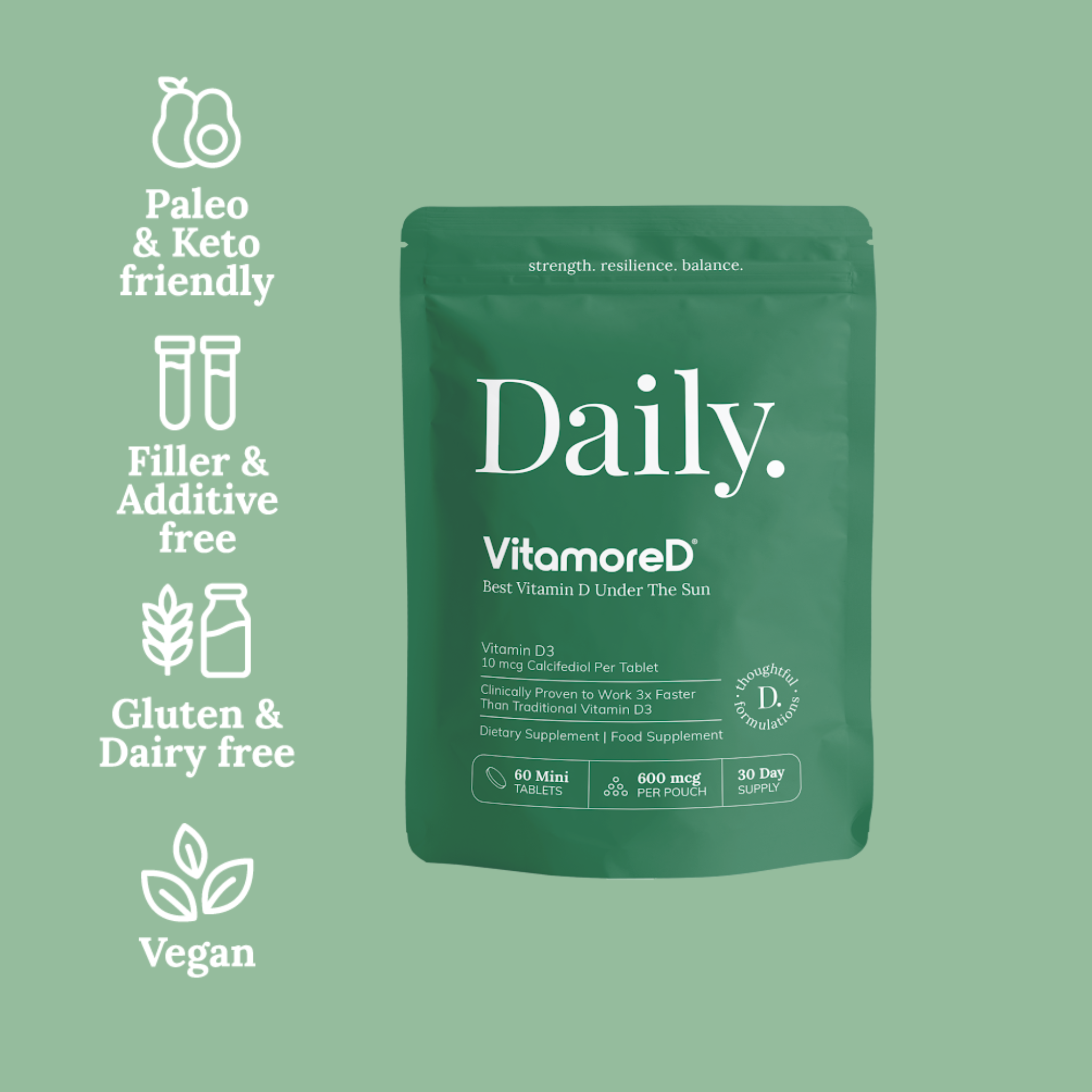 VitamoreD Fast-Acting Vitamin D3 Supplement - Active Form Calcifediol for Enhanced Absorption | Made By Daily