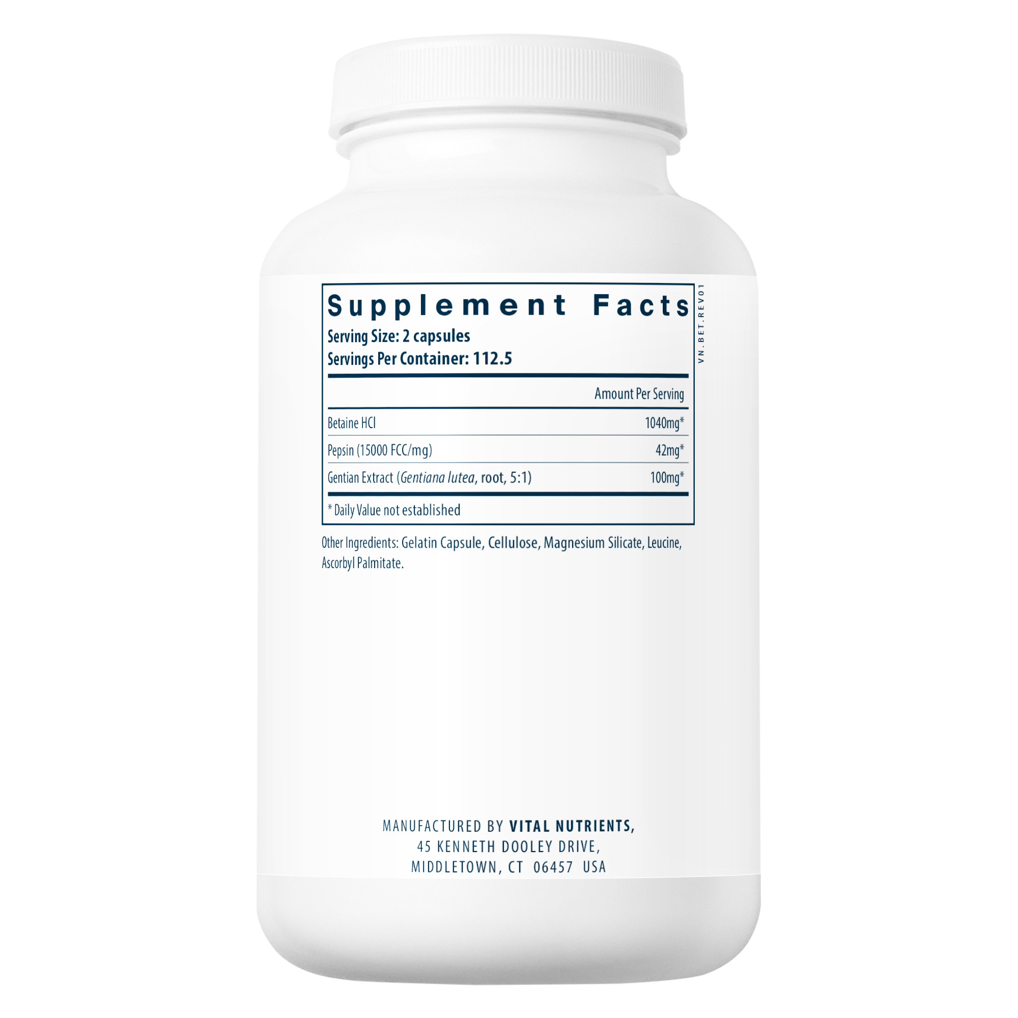 Betaine HCl Pepsin - 225 Capsules | Vital Nutrients