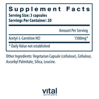Acetyl L-Carnitine 500mg - 60 Capsules | Vital Nutrients
